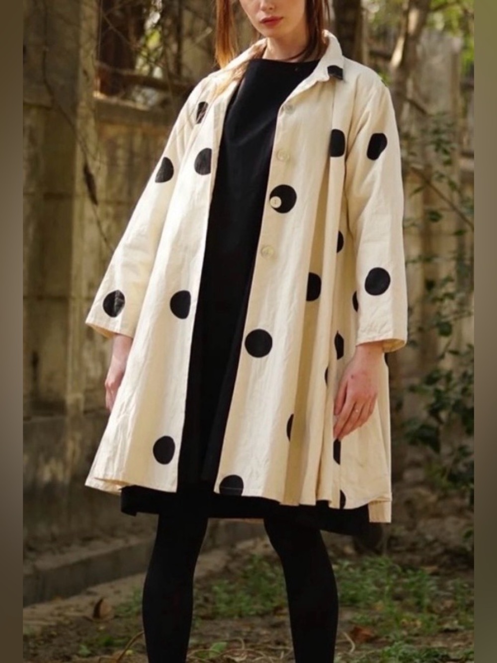 MegbyDesign Matisse Jacket NWT Cream Black Polka-Dots Swing-Style Oversized S